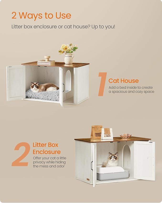 Feandrea Litter Box Enclosure, Modern Cat Litter Box Furniture Hidden, Front - Image 3