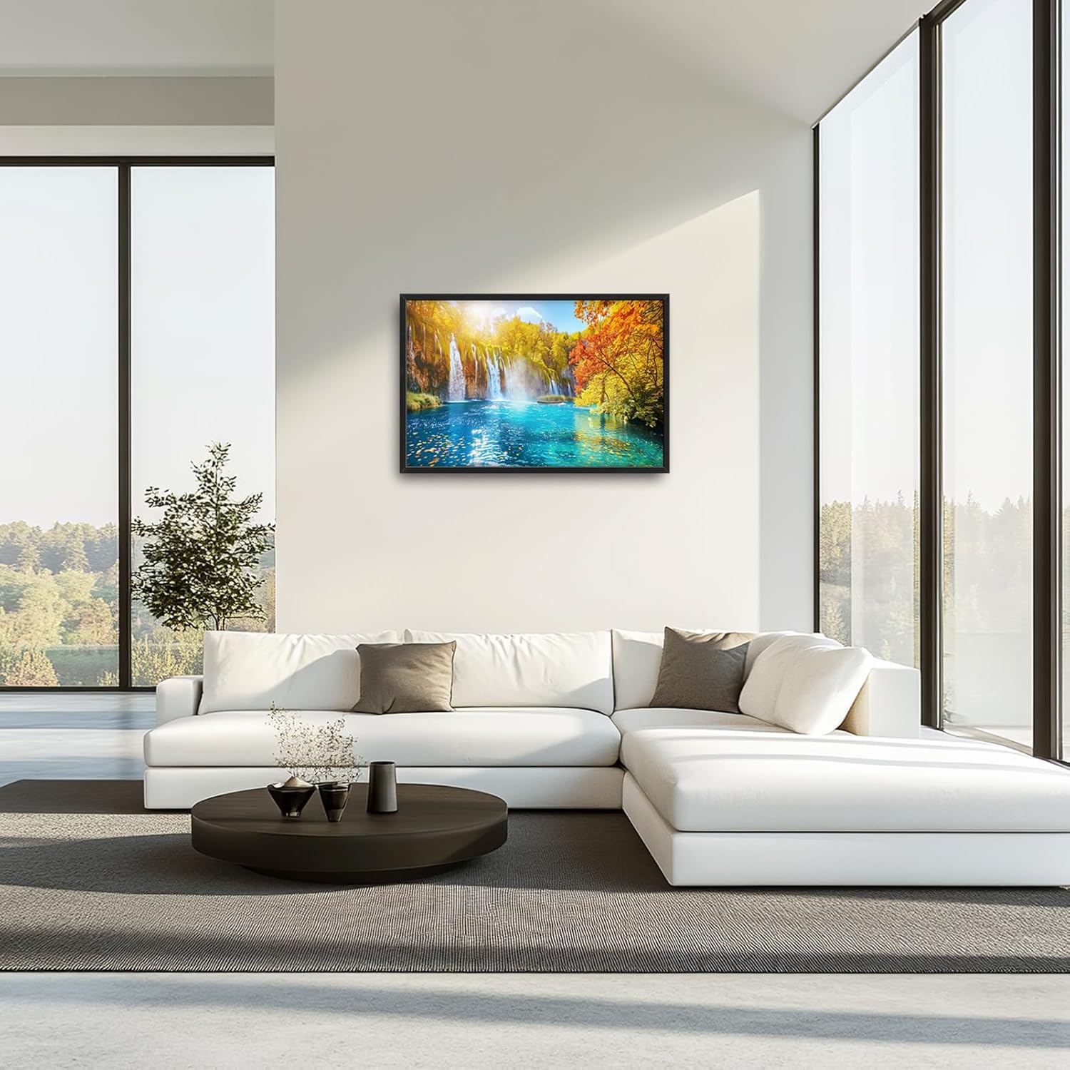 Extra Large Waterfall Lake Framed Wall Art for Living Room,Oversized Fall Autumn Tree Landscape Pictures Wall Decor,Nature Canvas Print Painting Modern Artwork Bedroom Office Bathroom 36L" x 24W"