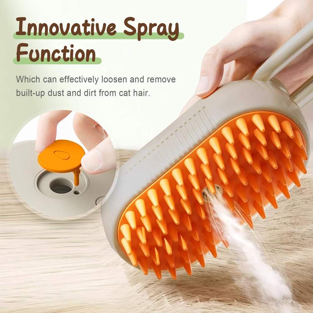 Upgrade Cat Steam Brush, 3 in 1 Pet Steam Groomer Brush, Rechargeable Pet Steam Groomer Comb for Massaging and Cleaning Shedding Pets Hair, Anti-Static Hair Removal Comb for Cats Dogs (Khaki+White)