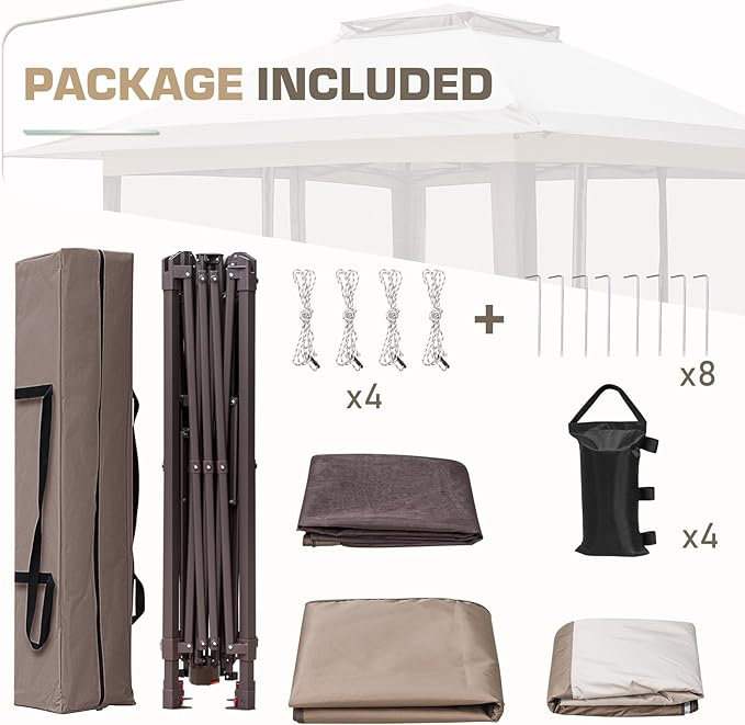 EAGLE PEAK 13x13 Pop Up Gazebo with Mesh Netting, Easy Up Screened Canopy for Patio and Backyard, Easy Set up Outdoor Gazebo (Beige/Brown)