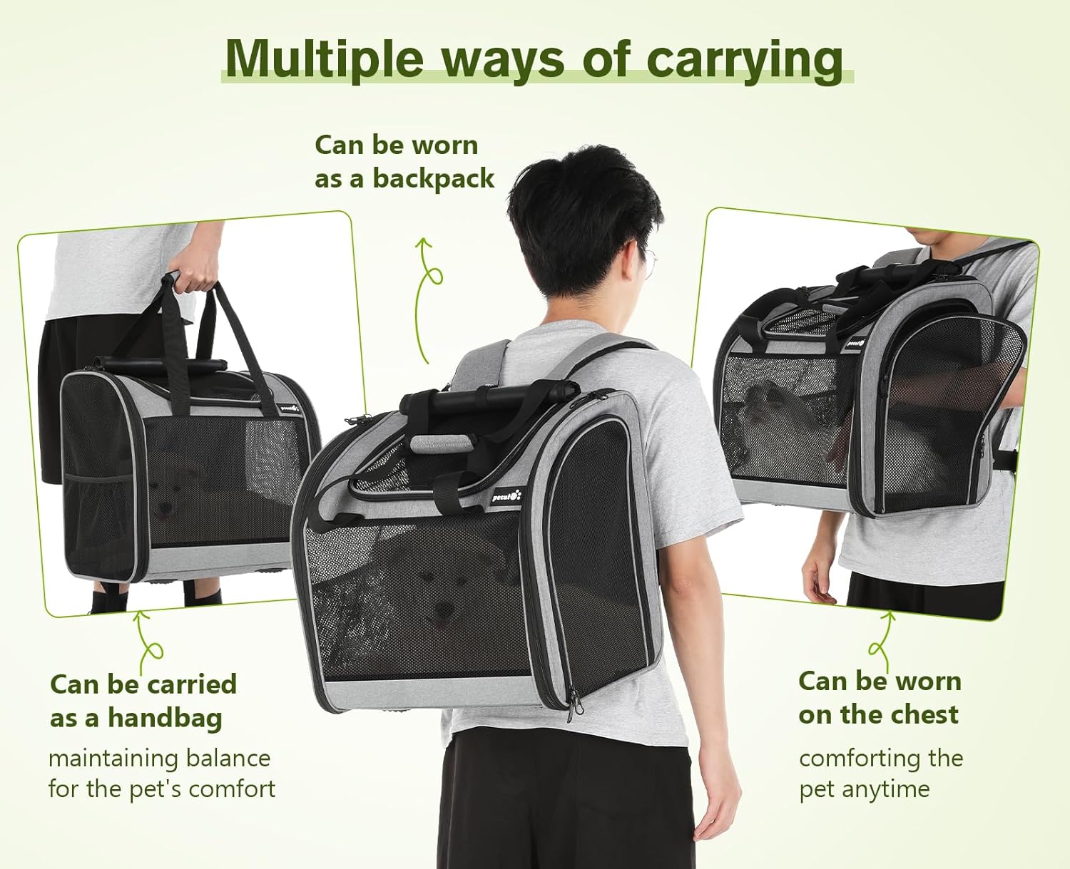 Pecute Cat Backpack with Widened Interior Space, Upgraded Dog Backpack Carrier with Various Ways to Carry, Pet Backpack with Breathable Mesh, Pet Travel Carrier with Soft Padded, Reinforced Support