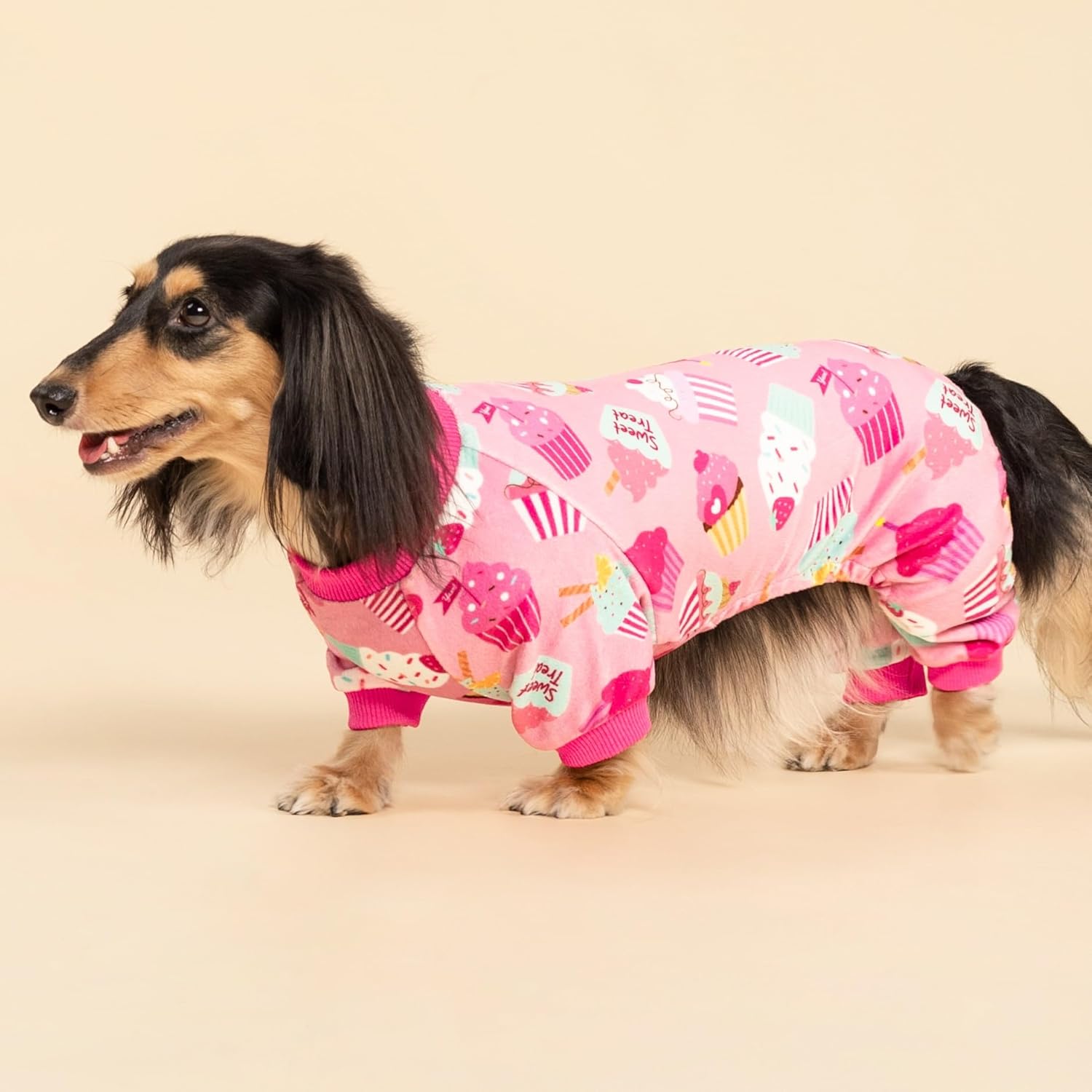 Fitwarm Cupcake Dog Pajamas, Birthday Outfit for Small Dogs Girl, Cozy Pet Onesie with Feet, Pink, Medium