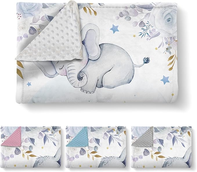 Personalized Baby Blanket for Boys Girls, Custom Baby Blanket with Name, Flannel Blue Elephant Blanket Personalized Gifts for Kids Newborn Infant, Ideal for Birthday Baby Shower(30”x40)