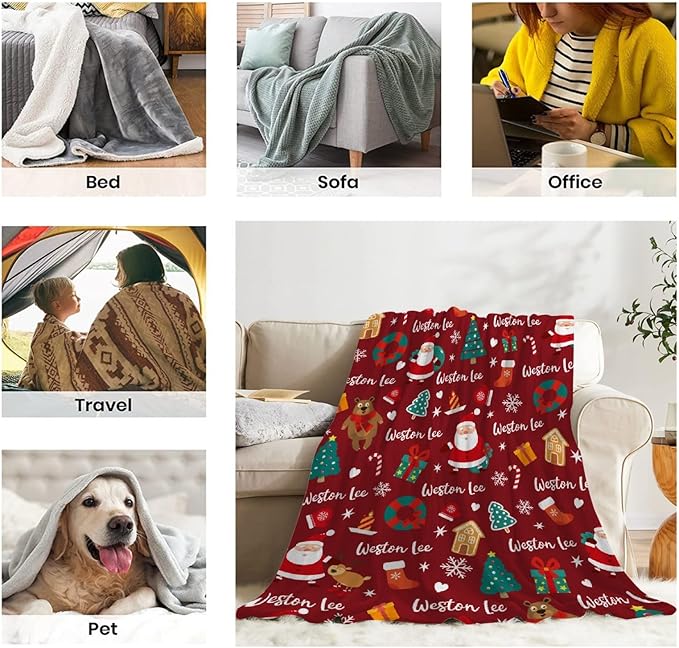Custom Christmas Blanket | Personalized Blanket for Boys Girls | Plush Cozy Customized Name Blanket | Personalized Gifts Name Blanket for Birthday Christmas | 40"x50"-Kids/Throw Size