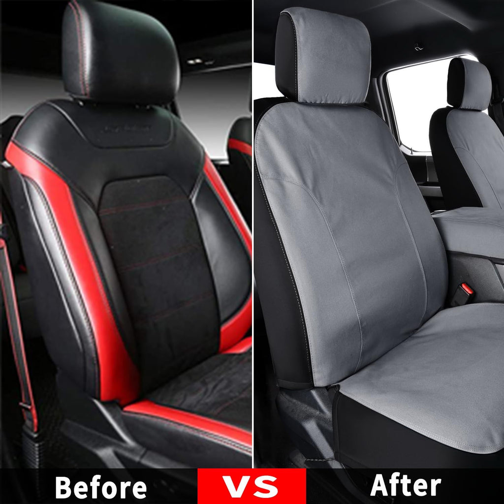 Coverado Front Seat Covers, Waterproof Canvas Seat Protector for Car Seat Cushions for Kids & Dogs, Seat Covers Compatible with 2015-2025 Ford F150 & 2017-2025 Ford F250 F350 F450(Gray, 2PCS)