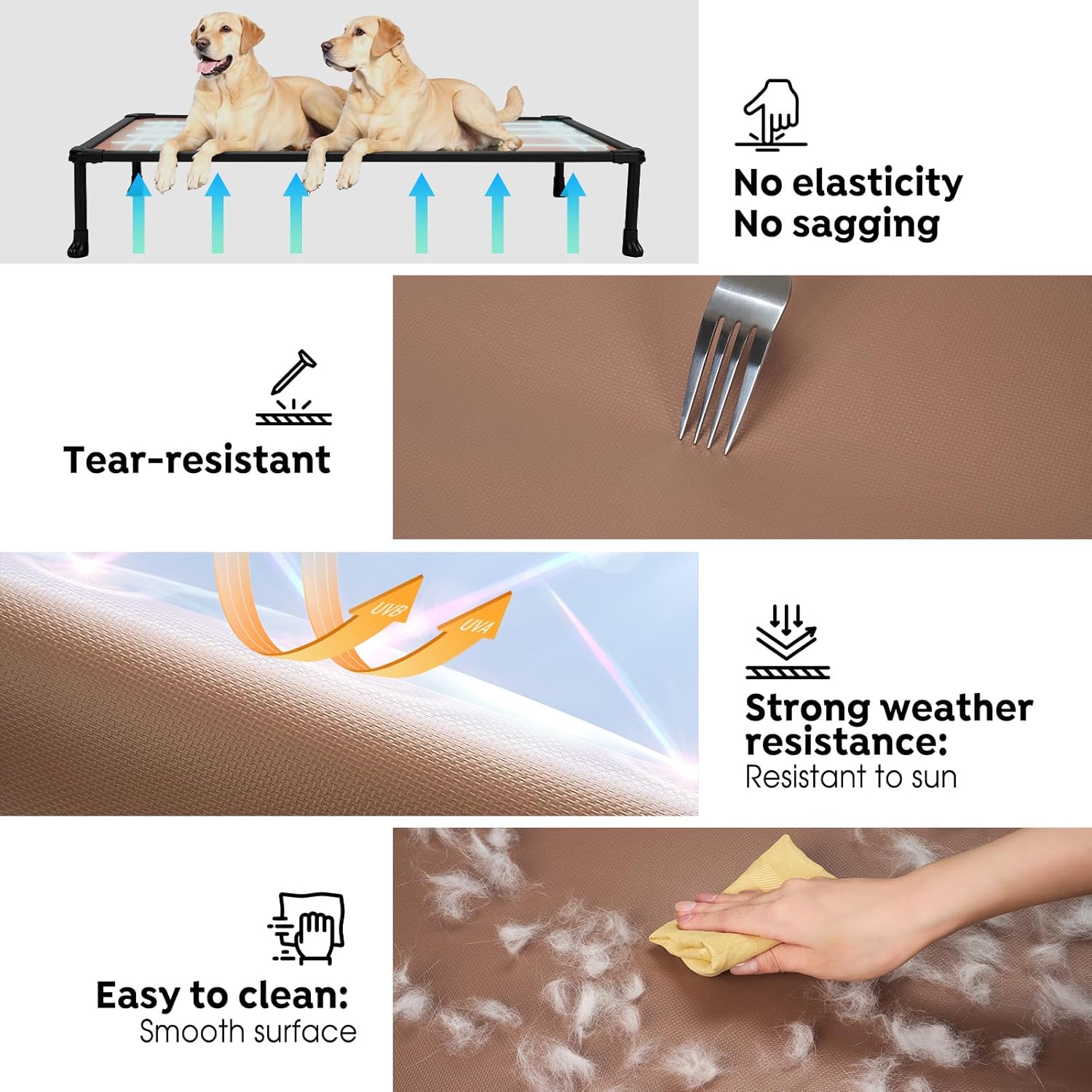 Veehoo Chew-Proof Elevated Dog Bed, Durable Training Platform for Large Dogs, Indoor/Outdoor Raised Pet Cot, Brown, 41x27inches, Model CWC2420CP