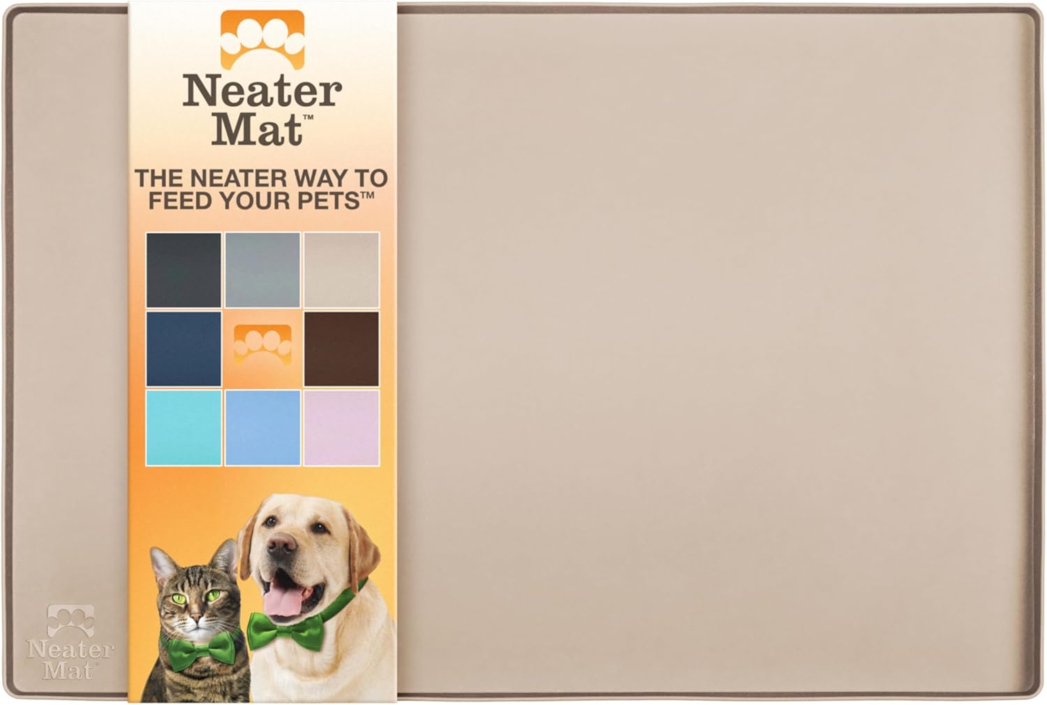 Neater Pet Brands Neater Mat Pet Mats for Food and Water, Cat & Dog Bowl Mat Waterproof Silicone, Feeding Tray, Dog Food Mats for Floors, Placemat w/Raised Edge for Under Bowls, 24" x 16", Cappuccino