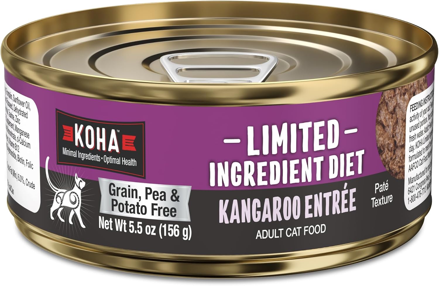 KOHA Limited Ingredient Diet Kangaroo Pate for Cats - Single Meat Cat Food for Sensitive Stomachs - Pate Kangaroo Cat Food with No Fillers - 5.5 oz Pack of 24