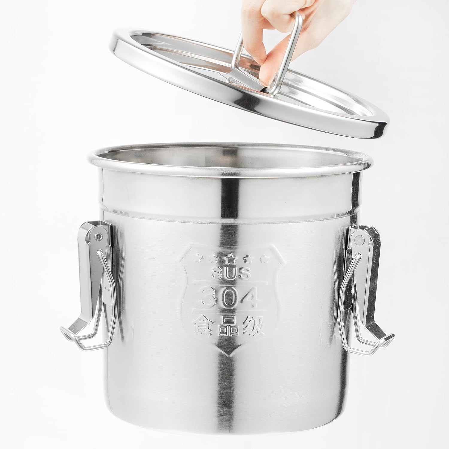 DYNAMI 304 Stainless Steel Containers With Lid,202oz Airtight Flour Container for Kitchen,5-10lbs Metal Airtight Canisters Milk Jug Coffee Bean Cookies Canisters w/Locking Clamp (6L/1.6Gal)