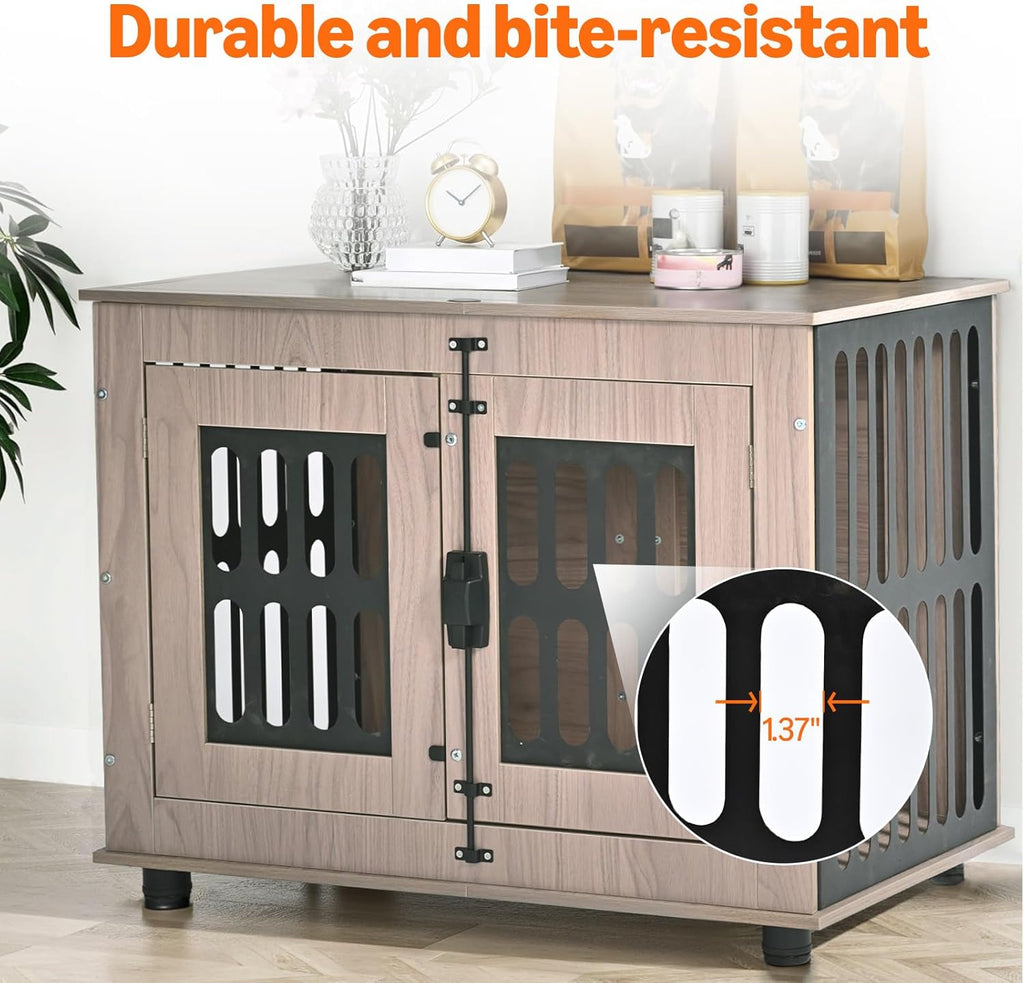 Amazon Basics Heavy Duty Dog Crate Furniture for Small Dogs, Wooden Decorative Dog Kennel Cage Indoor with Safety Lock, 32.5" L x 25.6" W x 21.9" H