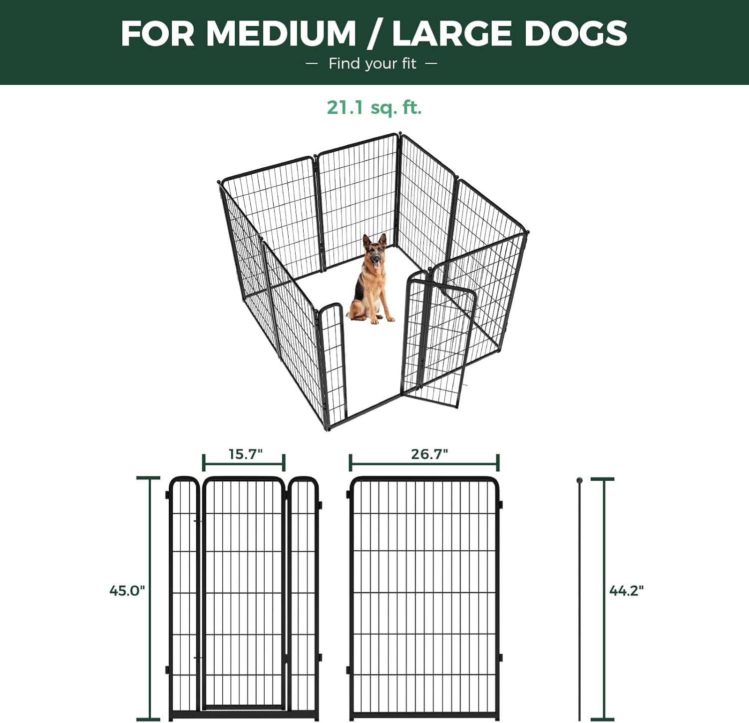 FXW Homeplus Unleashed Indoor Dog Playpen - Stress-Free and Safe Play, Heavy Duty 45 Inch 8 Wire Panels Dog Pen for Large Dogs, Black│Patented