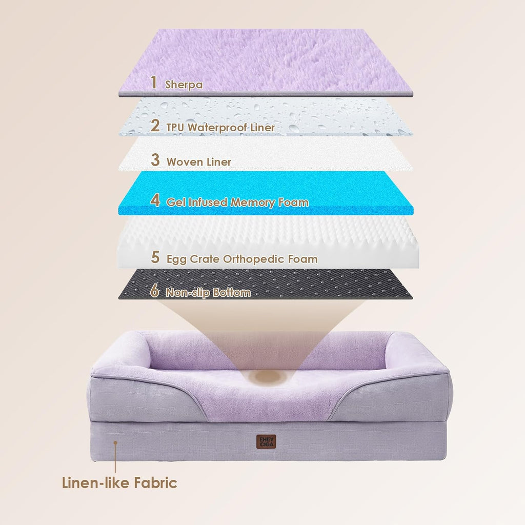 EHEYCIGA Memory Foam Dog Bed for Medium Size, Orthopedic Dog Sofa with Sides and Waterproof Liner, Washable Bolster Pet Couch with Removable Cover, 35x22x6.5 Inch, Purple