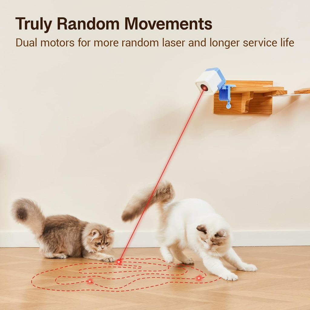 Potaroma Truly Random Cat Laser Toys, No Knock-Over Clamp, Automatic Chargeable Interactive Kitten Toy Indoor Exercise for All Breeds, Light Blue White