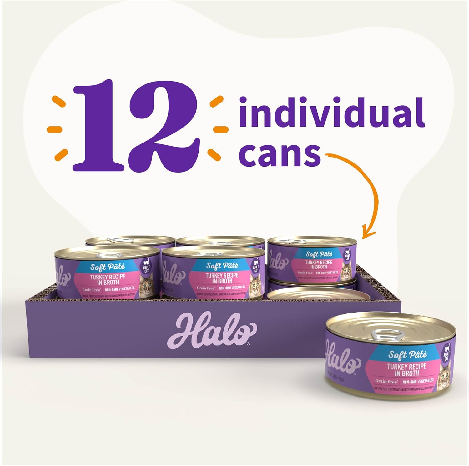 Halo Wet Cat Food Whole Turkey Stew Recipe, Grain Free Wet Cat Pate, Canned Cat Food for Extra Hydration, 5.5 Oz Can (Pack of 12)