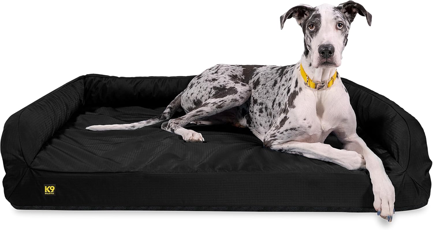 K9 Ballistics Tough Orthopedic XXL Extra Large Bolster Dog Bed - Washable, Durable and Water Resistant Dog Bed - Made for Big Dogs, 40"x68", Black