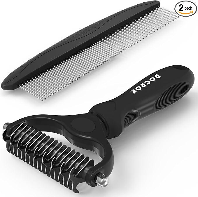 Docrok Pet Grooming Combo: Undercoat Rake, Dematting Deshedding Brush by DOCROK