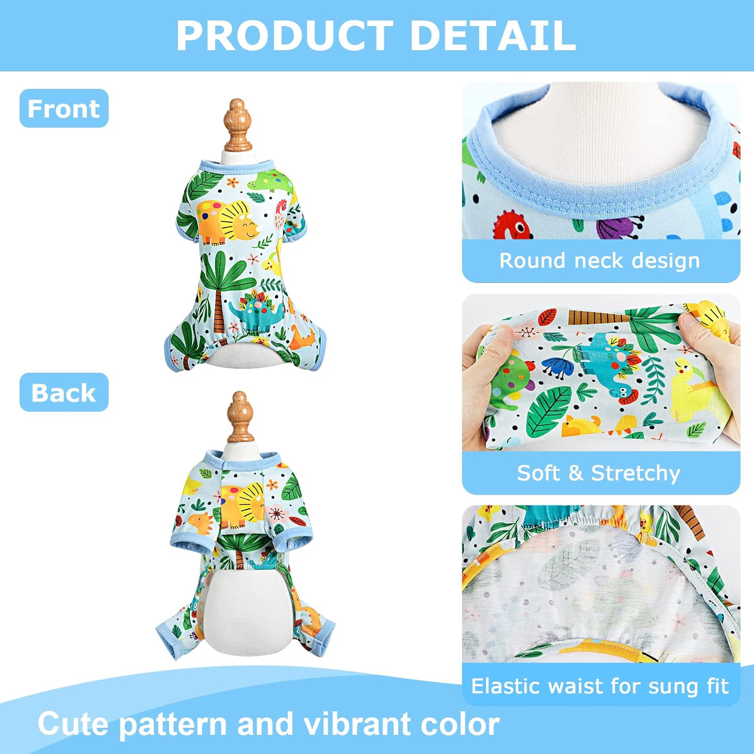 Dog Pajamas Pjs Spring Summer Dog Clothes for Small Dogs Girl - Boy - Medium Size Dogs, Soft Stretchy Puppy Clothes Doggie Onesies Cat Pet Jammies Outfit (Dinosaur Blue, X-Small)