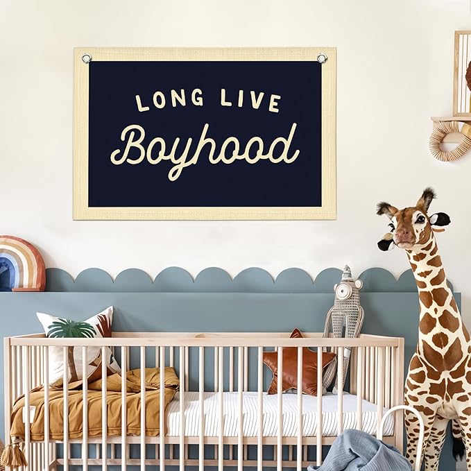 Lacama Long Live Boyhood Boys Room Decor, Boy Nursery Decor, Canvas Banner Wall Hanging Banner Flag Decor for Nursery Playroom Toddler Room, Boys Kids Rooms Decor, 30x20 Inch