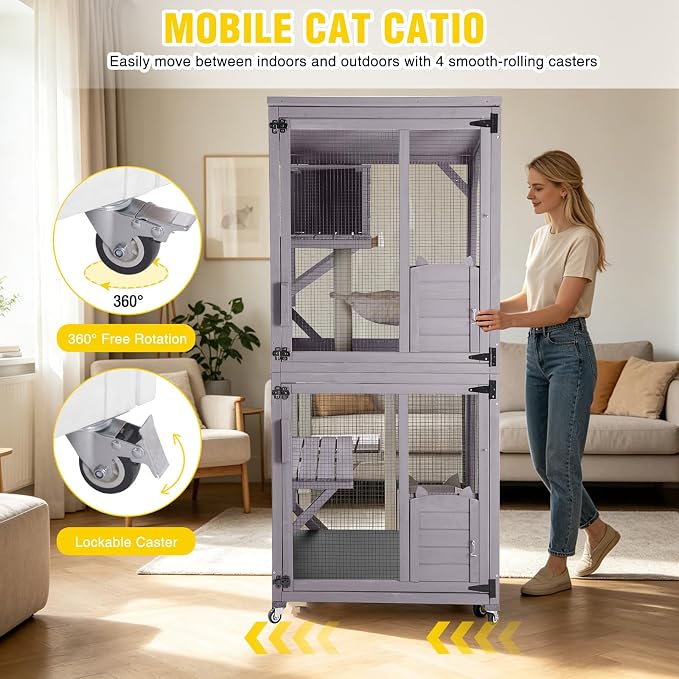 Aivituvin Large Catio Outdoor Cat Enclosure on Wheels, Outdoor Cat House - Image 2
