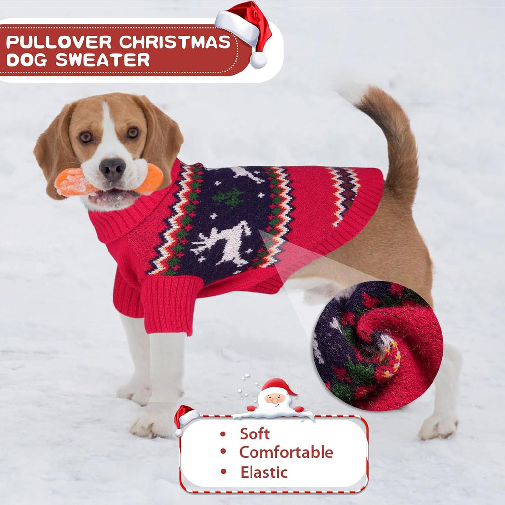 Queenmore Christmas Dog Sweater,Knitted Pullover Christmas Clothes,Turtleneck Dog Xmars Outfit, Warm Pet Sweaters for Small Dogs Boys or Girls M