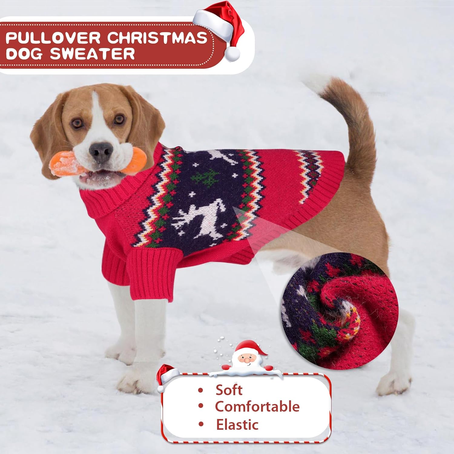 Queenmore Christmas Dog Sweater,Knitted Pullover Christmas Clothes,Turtleneck Dog Xmars Outfit, Warm Pet Sweaters for Small Dogs Boys or Girls M