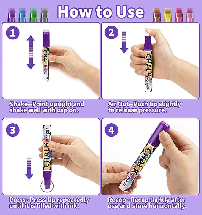 Liquid Chalk Markers for Blackboard, 12 Vibrant Color Dry Erase Marker Pens with 10mm 3 in 1 Wide Reversible Tip, Washable Chalkboard Markers Car Window Paint Pens for Christmas Glass Decor for Kids