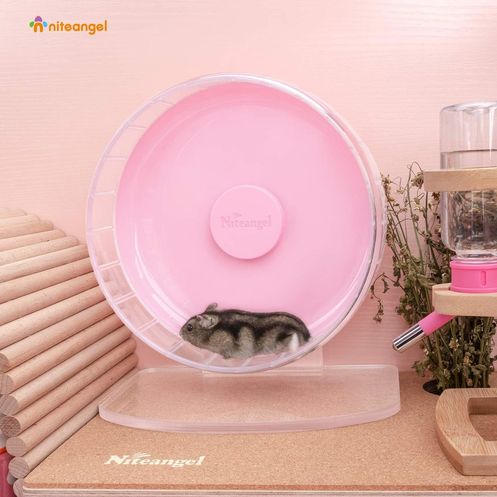 Niteangel Super-Silent Hamster Exercise Wheels: - Quiet Spinner Hamster Running Wheels with Adjustable Stand for Hamsters Gerbils Mice Or Other Small Animals (S, Pink)