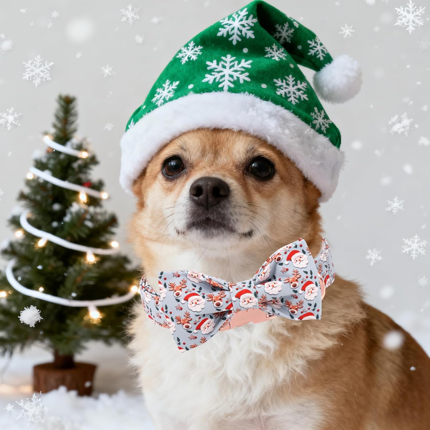 Unique Style Paws Christmas Dog Collar with Bow Elk Christmas Man Cotton Puppy Collars for Small Medium Large Dogs