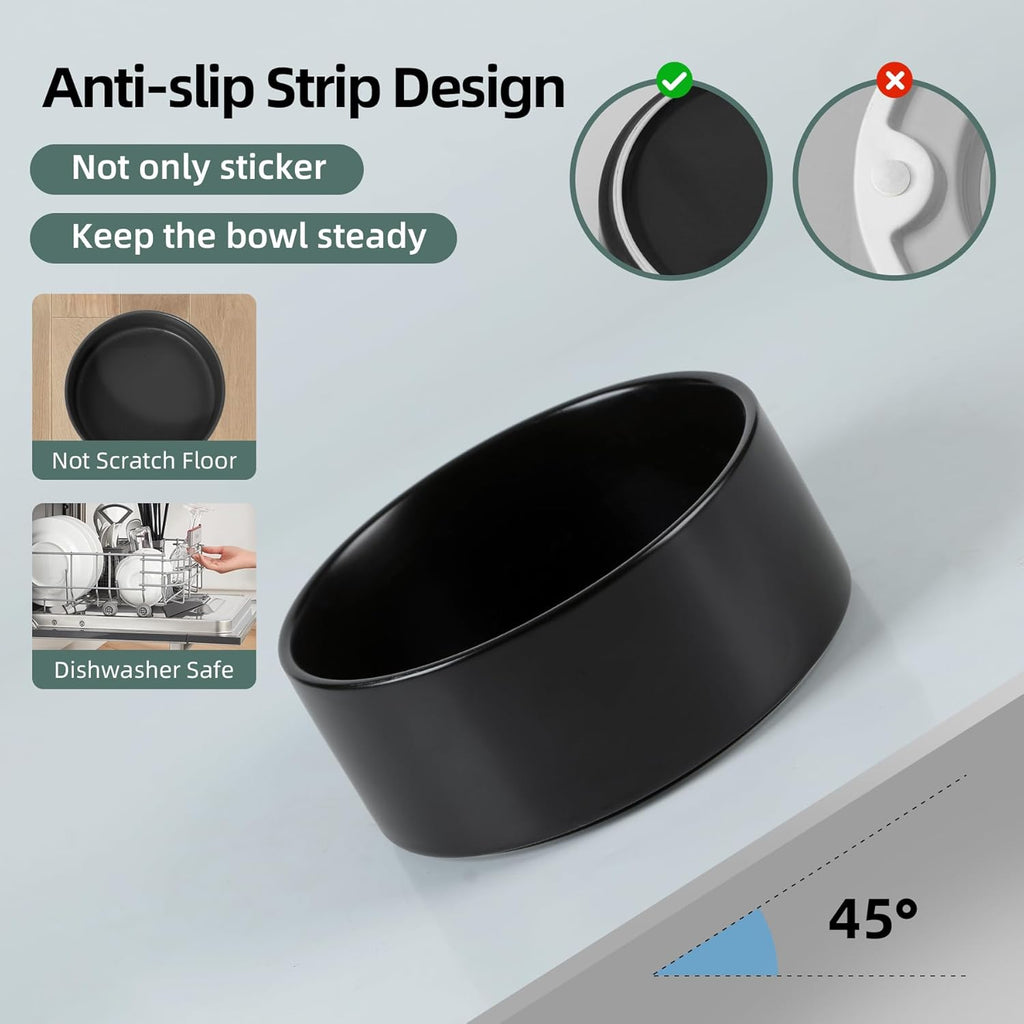 Non-Slip 8.2inch Ceramic Dog Food and Water Bowl for Large Breed Dogs, Pet Bowl for Replacement (Single Bowl, Black)