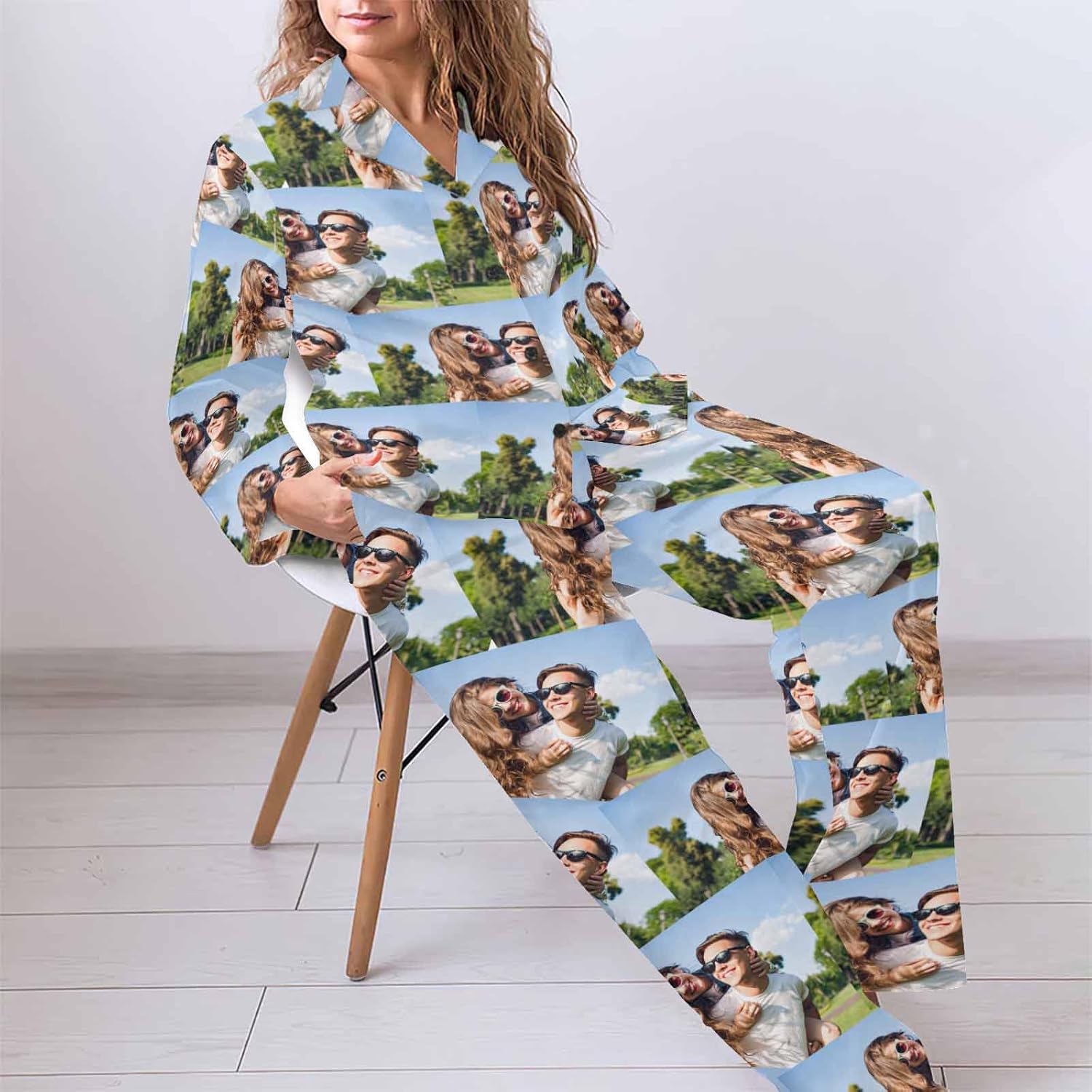 MyPupSocks Custom Face Pajamas for Women Set, Personalized Photo Long Sleepwear XS-XXL
