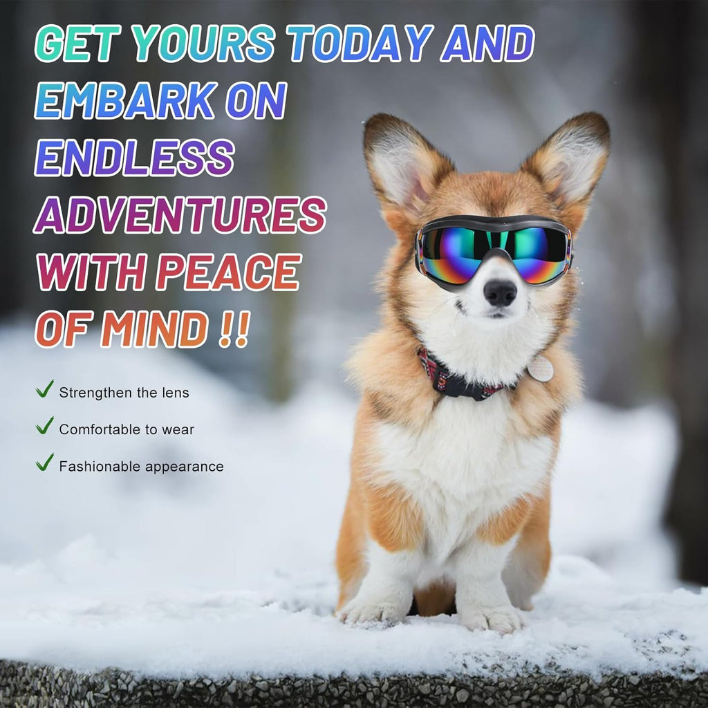 NVTED Dog Sunglasses Dog Goggles, UV Wind Dust Fog Protection Pet Glasses Eye Wear with Adjustable Strap for Medium or Large Size (Laser)