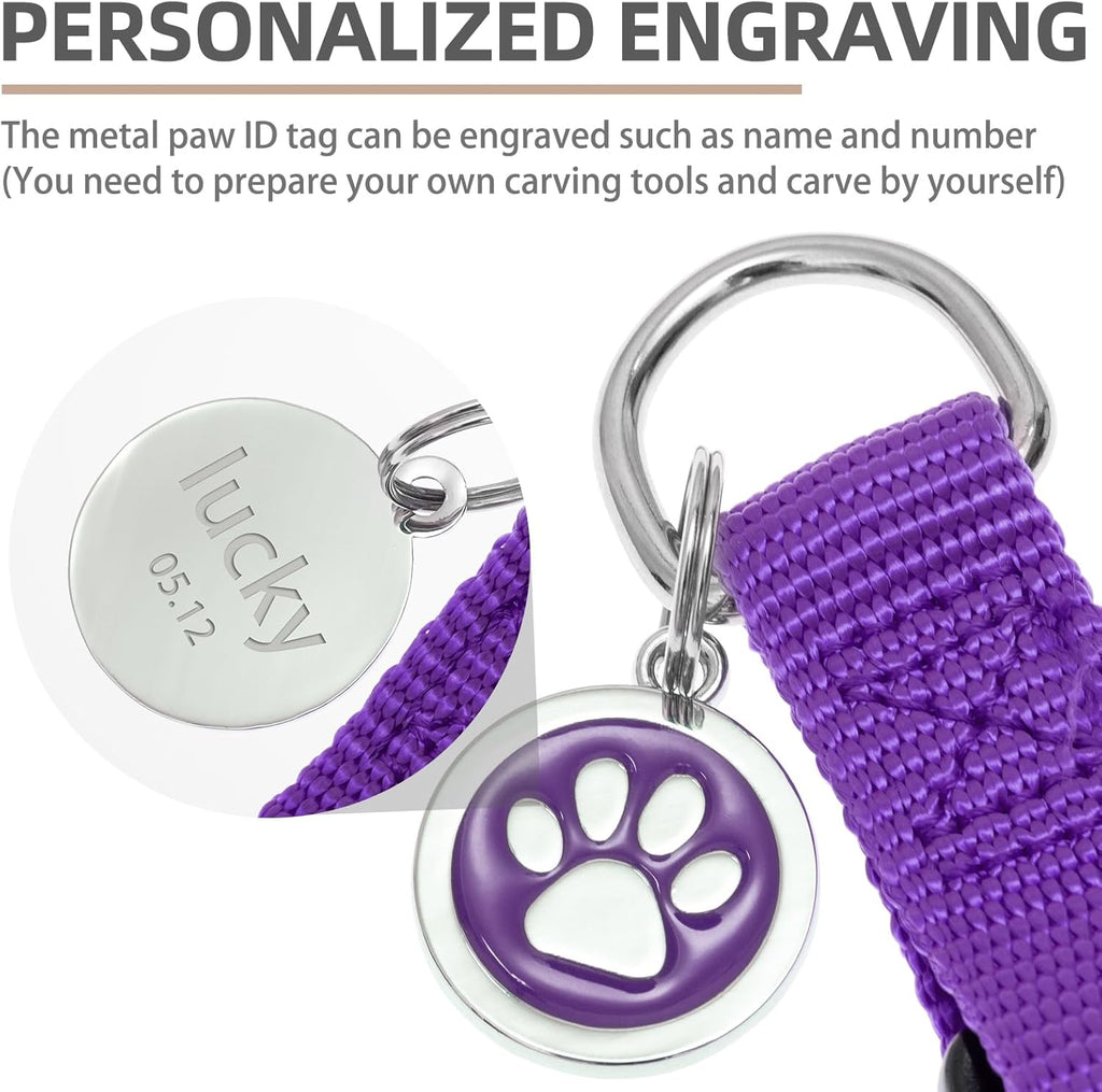 PUPTECK No Pull Dog Harness Soft Adjustable Basic Nylon Step in Puppy Vest Outdoor Walking with ID Tag and A-ir Tag Case, Purple, XS