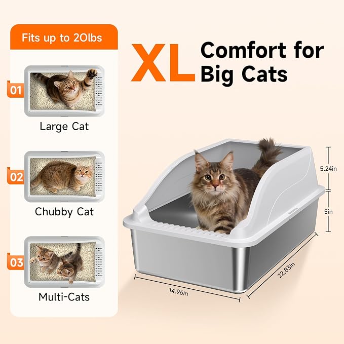 Stainless Steel Cat Litter Box, Extra Large XL Odor Free Metal Litter Box - Image 2