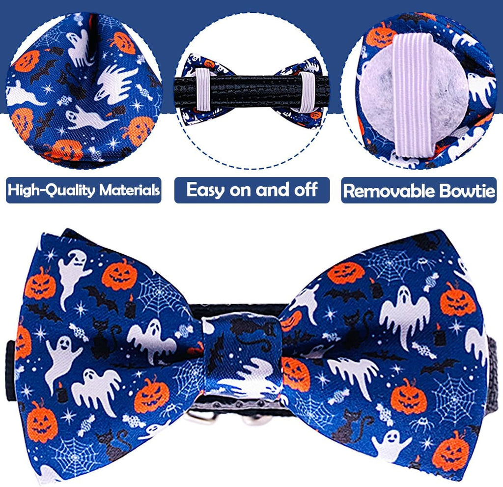 PET SHOW 10pcs Halloween Small Dog Bow Ties for Medium Dogs Puppies Rabbit Cat Detachable Bowties with Elastic Bands Attach to Collar Pet Grooming Collar Attachment Accessories