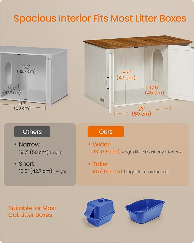 Feandrea Litter Box Enclosure, Modern Cat Litter Box Furniture Hidden, Front - Image 4