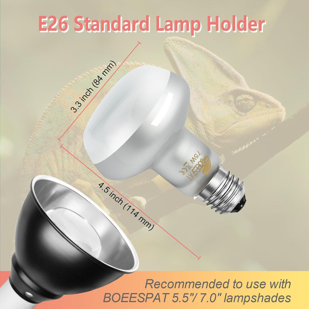 Intense 75W UVA Daylight Heat Lamp Bulbs for Basking - Simulated Sunlight Perfect for Desert-Dwelling Reptiles and Amphibians Like Bearded Dragons, Geckos, Iguanas, Lizards, (Pack of 2)
