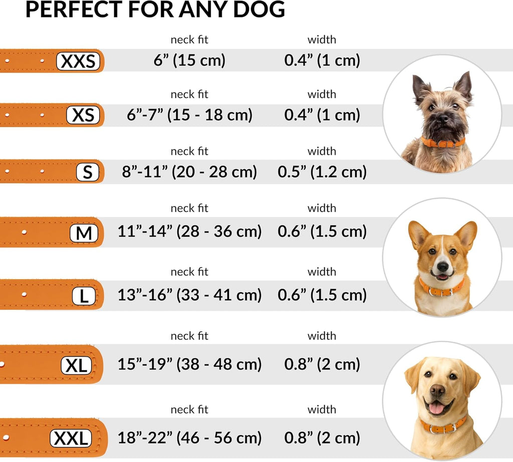 CollarDirect Rolled Leather Dog Collar, Soft Padded Round Puppy Collar, Handmade Genuine Leather Collar Dog Small Large Cat Collars 13 Colors (15-19 Inch, Orange Smooth)