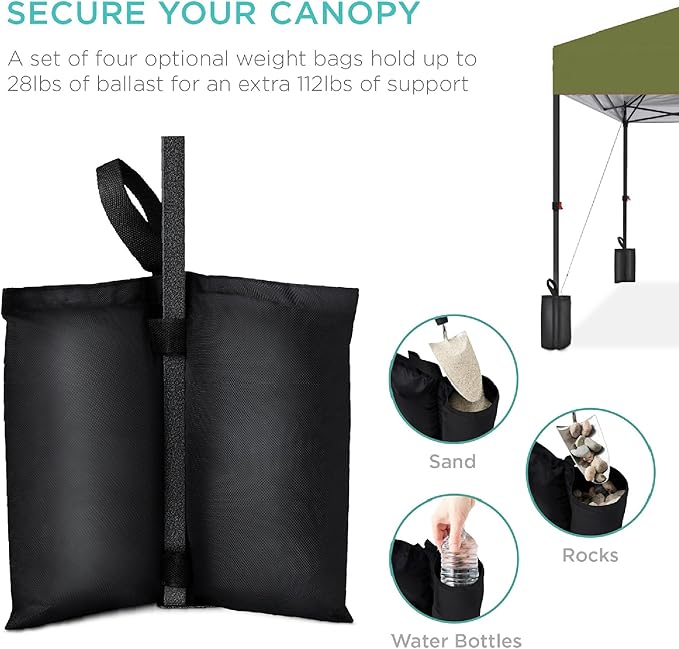 Best Choice Products 10x10ft 1-Person Setup Pop Up Canopy Tent Instant Portable Shelter w/ 1-Button Push, Case, 4 Weight Bags - Olive Green