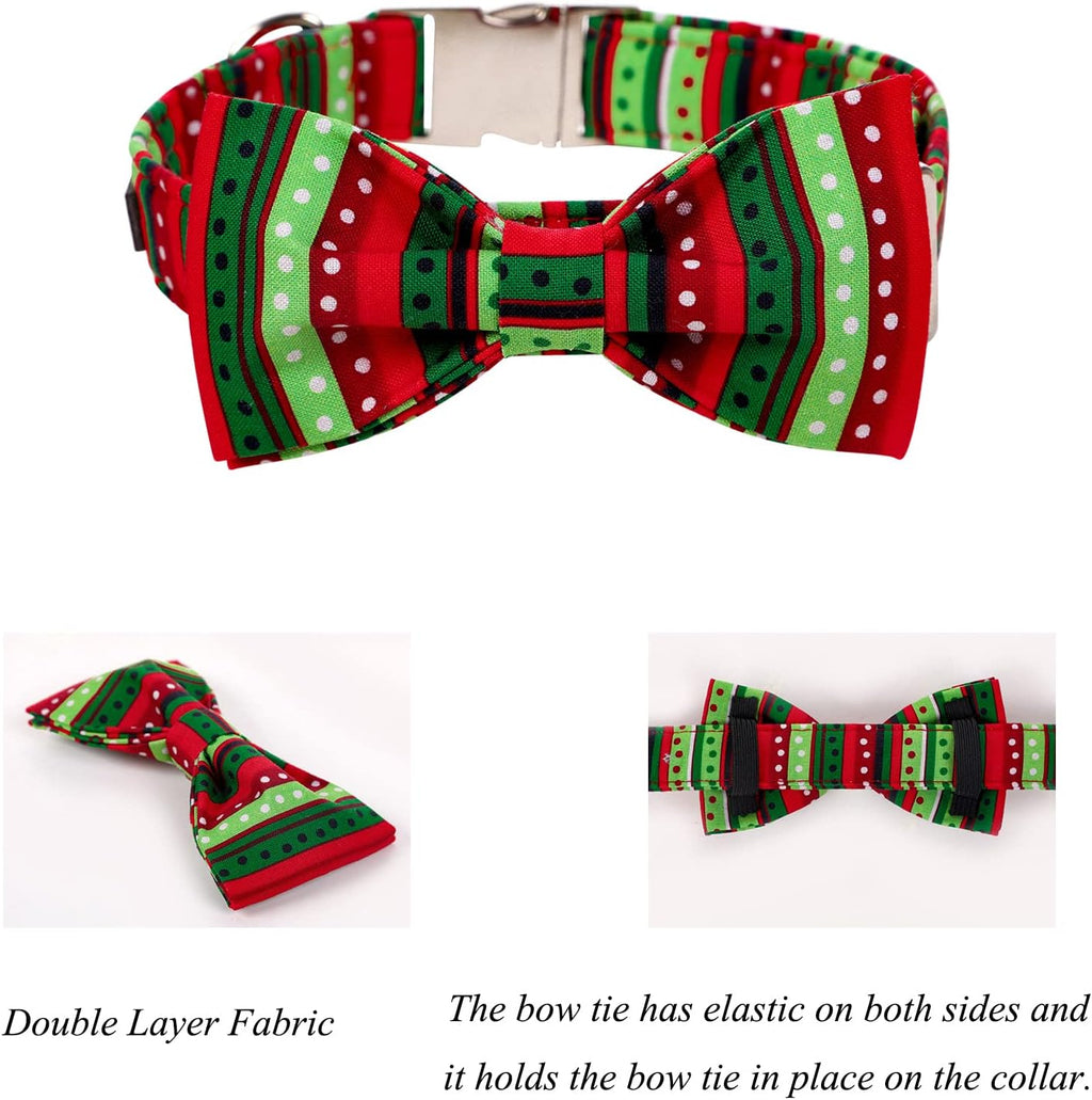 Lionet Paws Christmas Dog Collar with Bowtie, Dog Bowtie Collar with Metal Buckle for Dogs, Adjustable Comfortable Dog Collar Girl Boy Gift, M, Neck 13.5-22 in