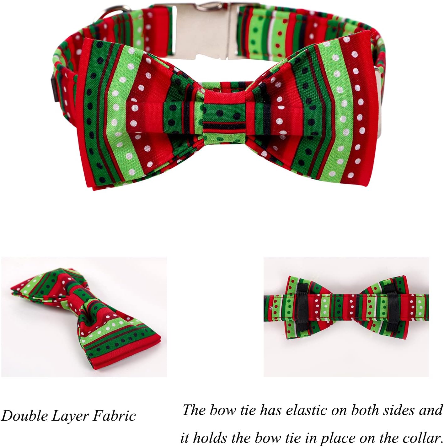 Lionet Paws Christmas Dog Collar with Bowtie, Dog Bowtie Collar with Metal Buckle for Dogs, Adjustable Comfortable Dog Collar Girl Boy Gift, M, Neck 13.5-22 in