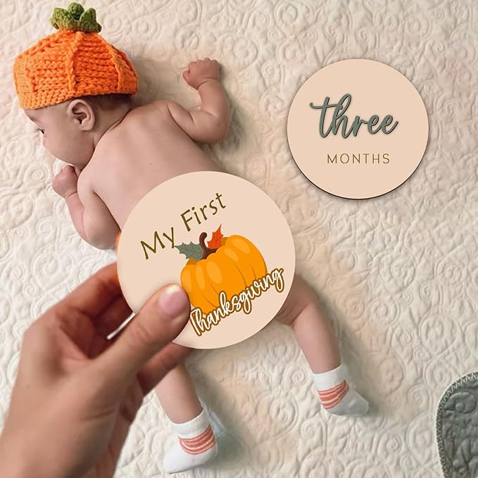 Monthly Baby Milestone Maker Discs, Baby Milestone Signs for Newborn Baby, Hello World Newborn Sign for Baby Girl & Boy, Baby Announcement Sign for 1-12 Month, Milestone Wooden Circles (Sage)