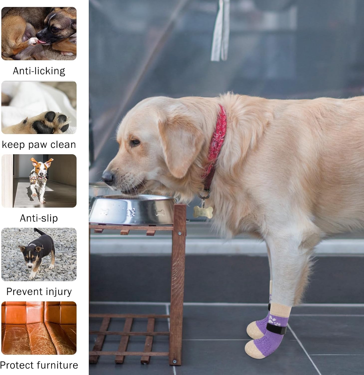 SCENEREAL Anti Slip Dog Sock to Prevent Licking Paws for Hardwood Floors, Boots & Paw Protector Shoes for Hot/Cold Pavement with Grippers, Double Sides Grips for Small Medium Large Senior Dogs, L