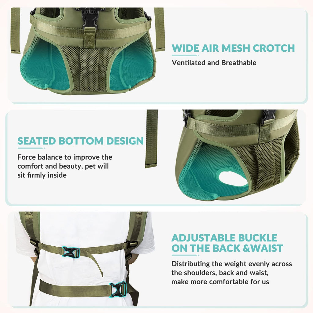 Lukovee Dog Backpack Carrier, Legs Out Easy-fit Dog Front Carrier for Small Medium Dogs, Adjustable Hands Free Dog Chest Carrier for Hiking Cycling (Green,X-Large)
