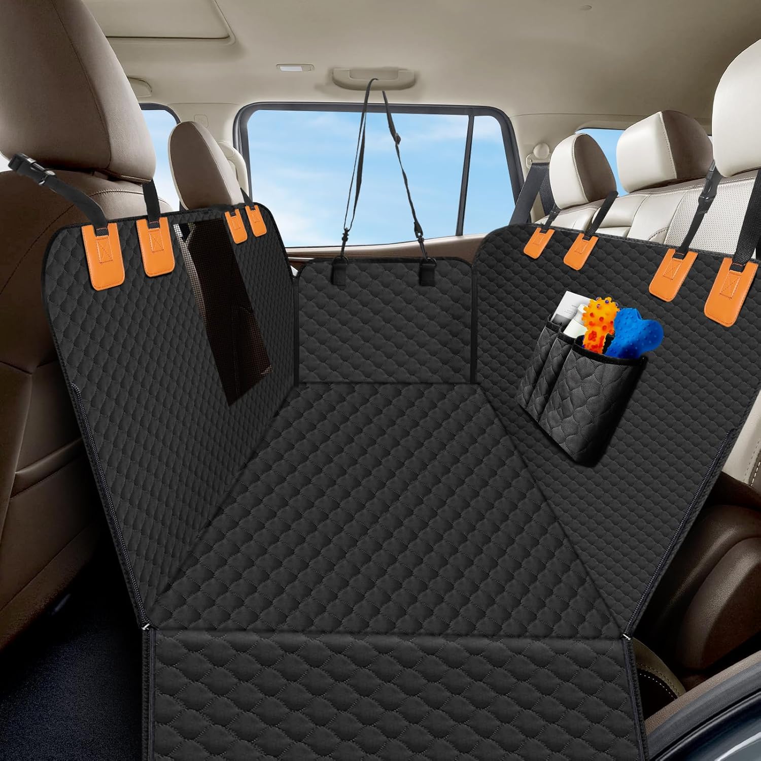 Dog Car Seat Cover for Back Seat, Waterproof Protector with Side Flaps, Scratchproof Hammock, Non-Slip Bottom for Cars/Trucks/SUVs (Black)