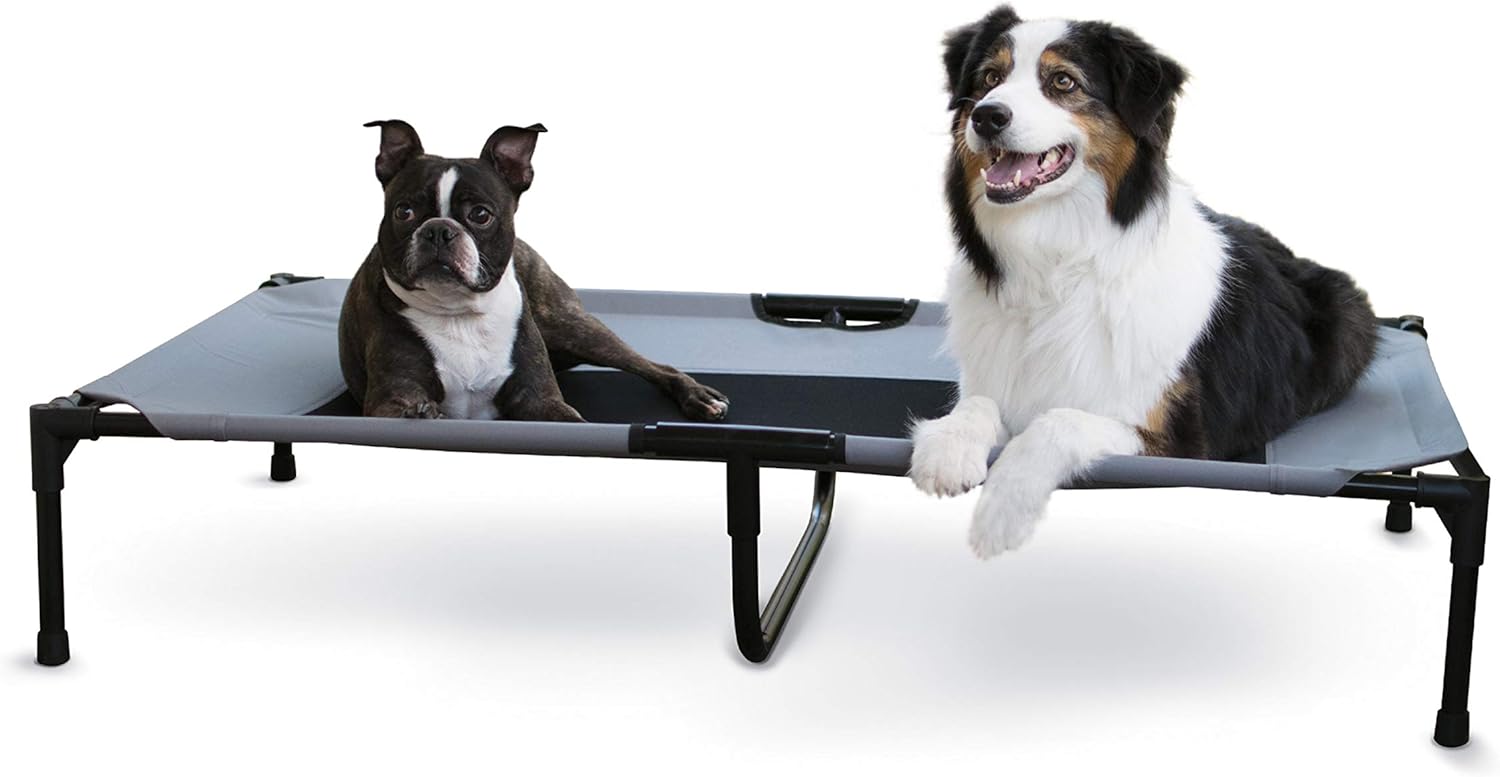 K&H Pet Products Outdoor Elevated Dog Cot, Breathable Cooling Elevated Cot Hammock Pet Bed for XL Dogs, Washable Mesh Cover, Raised Metal Frame, Collapsible, Portable - Extra-Large 50 X 32in Gray
