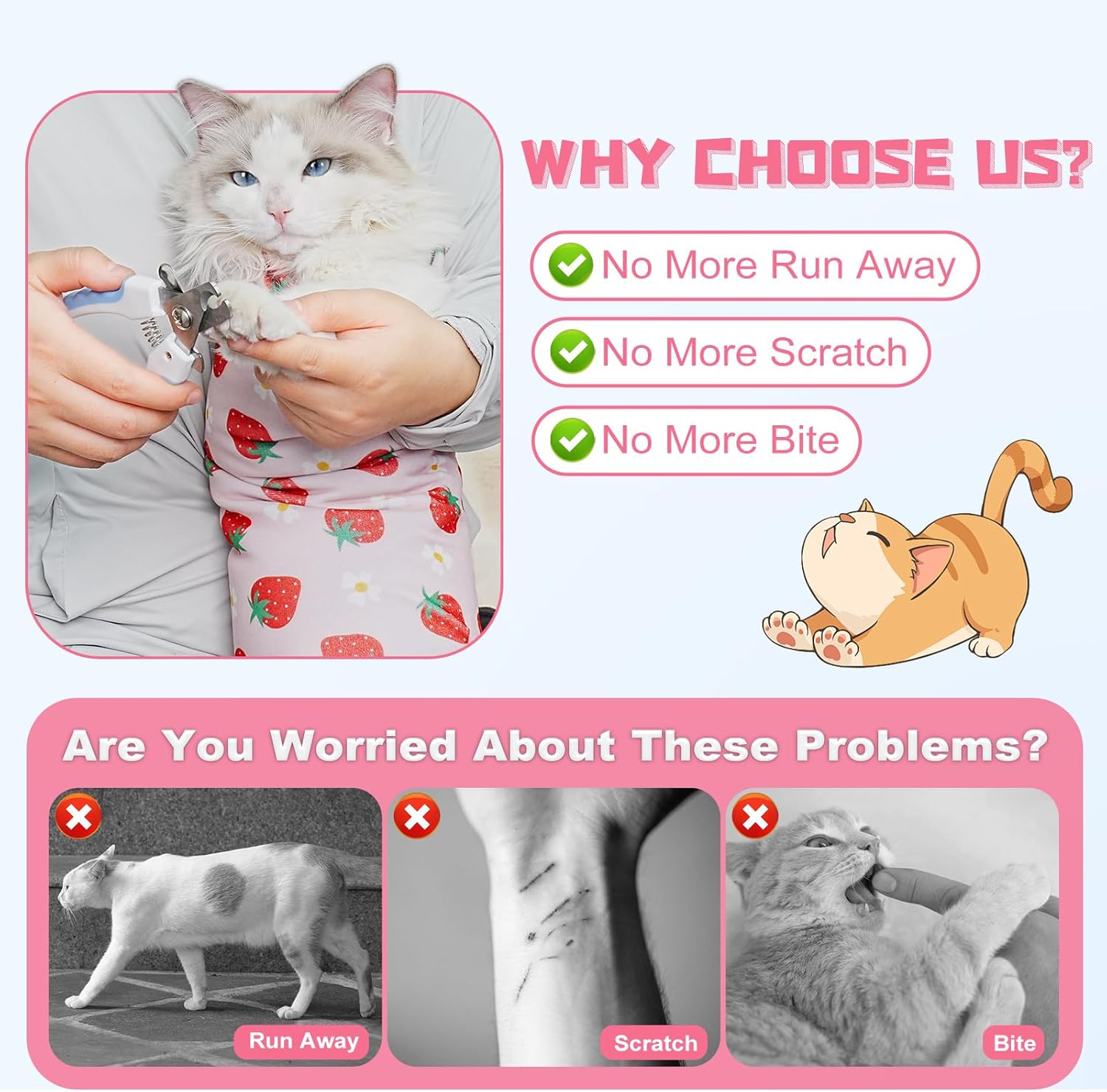Supet Cat Wrap for Cutting Nails, 2025 Self-Adherent Cat Grooming Wrap, Anti-Escape Calming Cat Swaddle Wrap for Medicine, Nail Clipping, Teeth Brushing, Ear Cleaning
