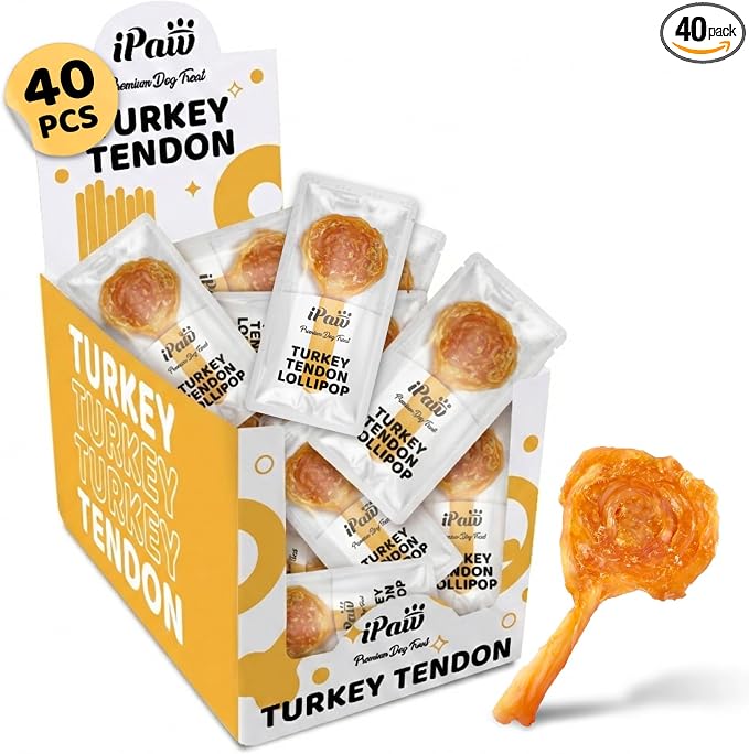 iPaw Turkey Tendons for Dogs 40 Pcs Bulk Pack, 100% Turkey and US Sourced Raw by iPawPawsomePetSupplies