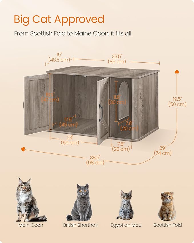 Feandrea Litter Box Enclosure, Modern Cat Litter Box Furniture Hidden, Front - Image 5