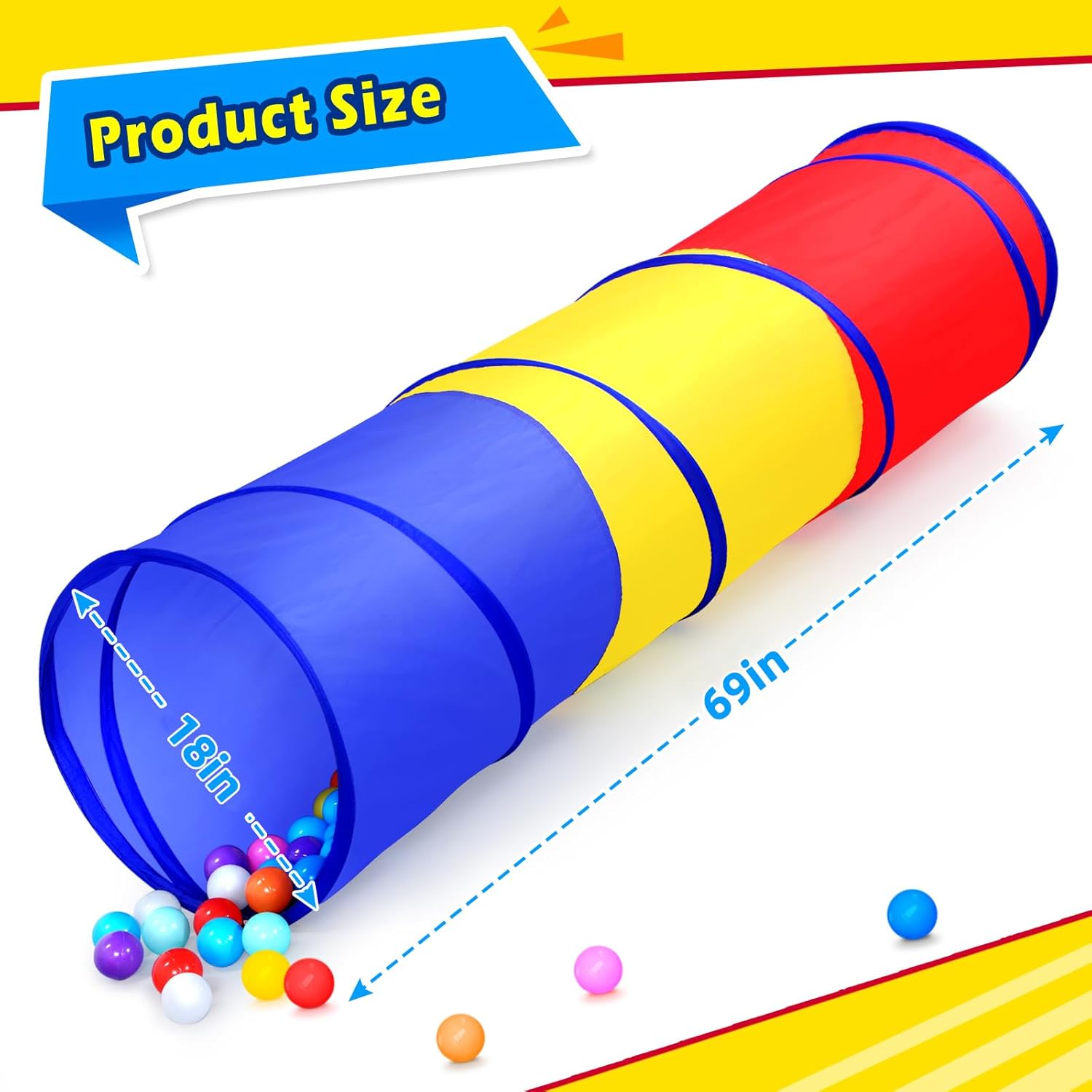 Moncoland Kids Play Tunnel Tent for Toddlers, Colorful Pop Up Crawl Toy Baby Children or Dog Cat Pets, Collapsible Gift Boy and Girl Indoor Outdoor Games (Colorful Toodler Tunnel)