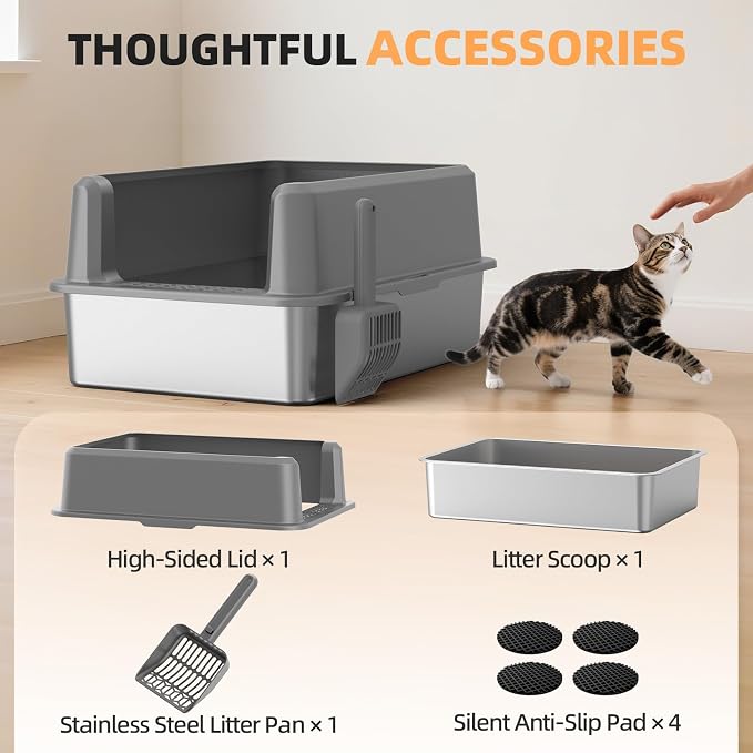WoofiGo Enclosed Stainless Steel Cat Litter Box - Image 7